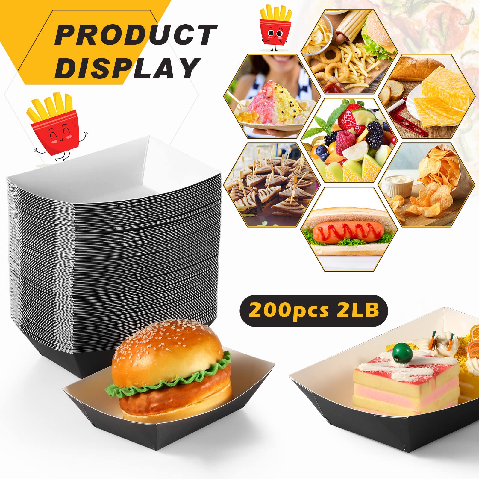 200 Pcs Paper Food Tray Disposable Paper Food Boats Paperboard Nacho Trays Hot Dog Serving Trays For Carnivals, Fairs, Festivals